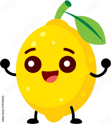 Cartoon cute happy lemon fruit character illustration