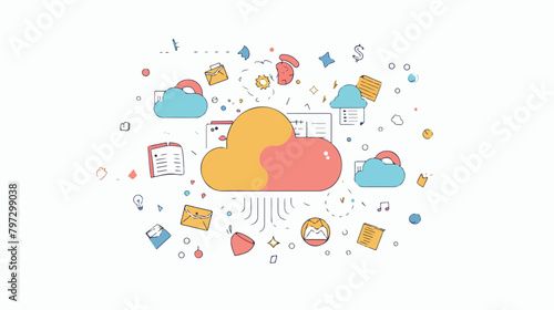 Vector flat illustration cloud storage tracking download