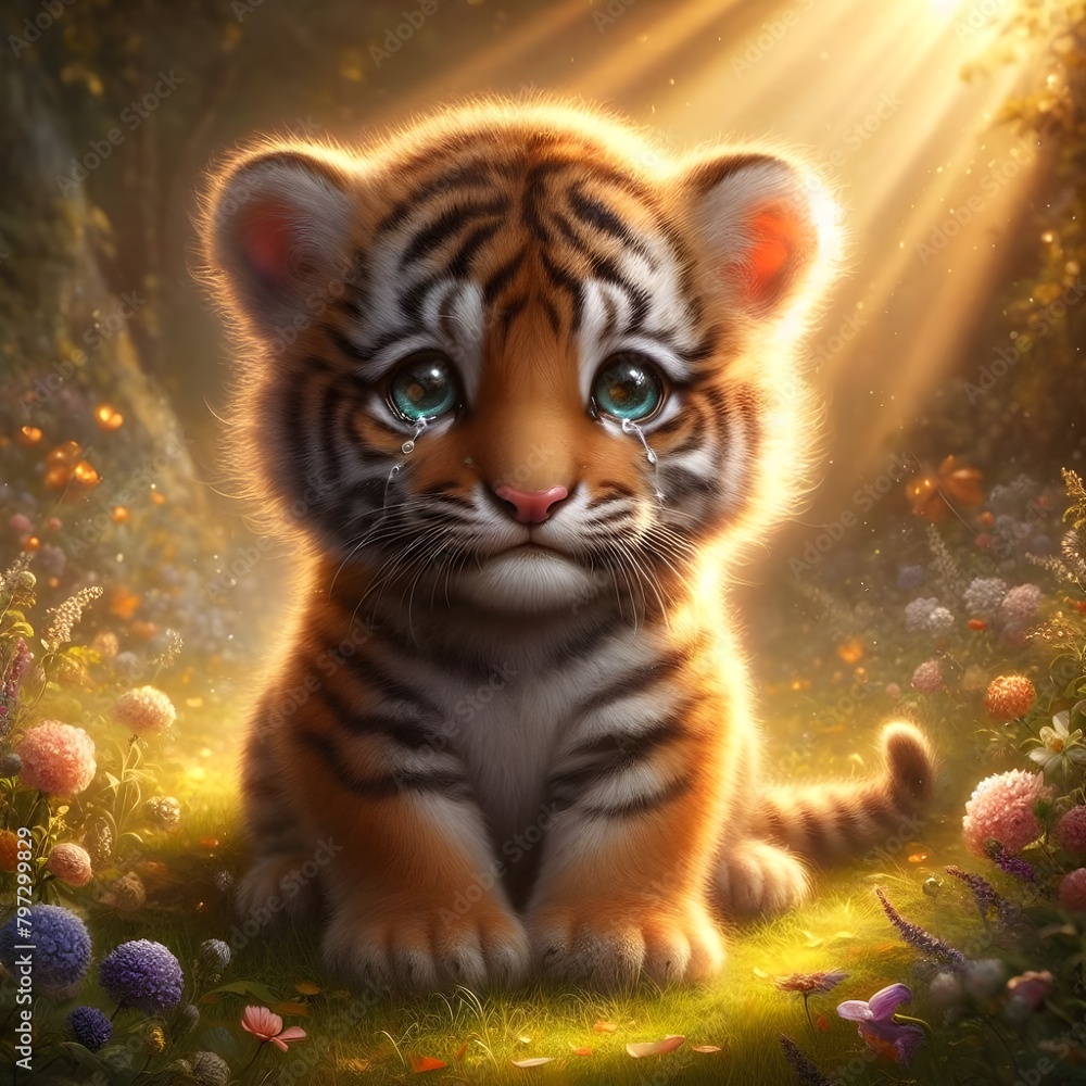 Obraz premium Cute crying baby tiger