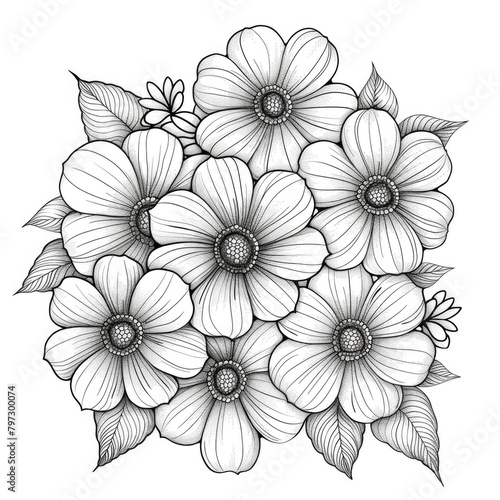 Flowers to Color  flower coloring page on white  pure white background  black and white  white background 