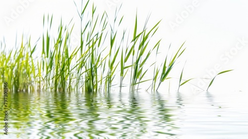 frisches gr    nes Schilf an einem See  isolated on white background  isolated  white background 