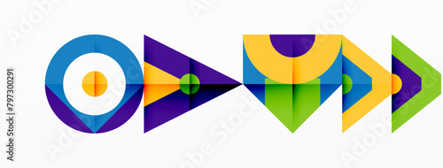 A vibrant logo featuring a triangle, circle, and arrows in electric blue and magenta colors, symbolizing movement and symmetry. The font creates an artistic pattern within the design