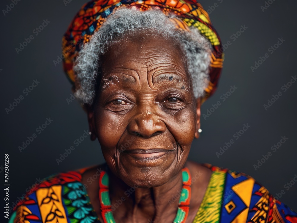 Fototapeta premium Portrait photo of elderly African women with dark background