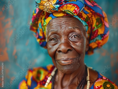 Portrait photo of elderly African women with dark background