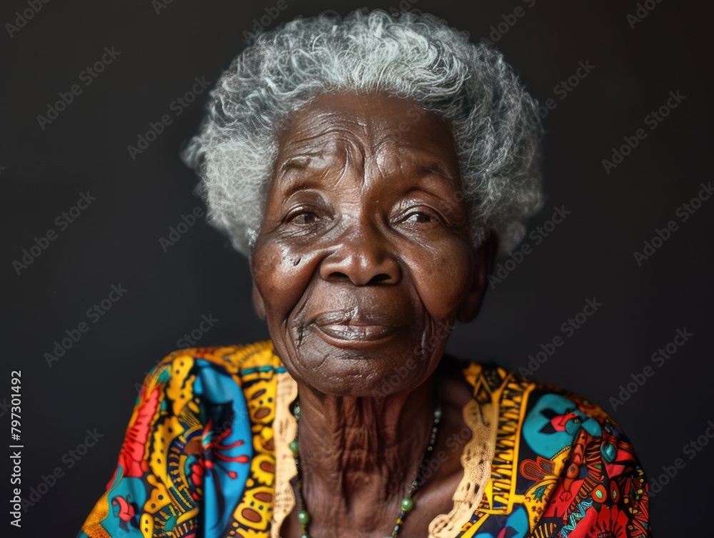 Portrait photo of elderly African women with dark background