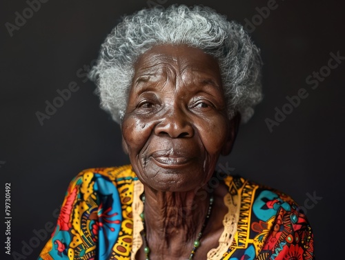 Portrait photo of elderly African women with dark background © fanjianhua