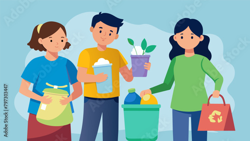 A family making a conscious effort to reduce their waste by using reusable containers and bags instead of singleuse items.