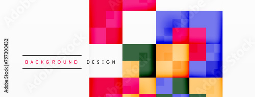 The creative arts are on display with a colorful background of squares in various shades like magenta and brown, creating a symmetrical pattern on a white rectangle material property