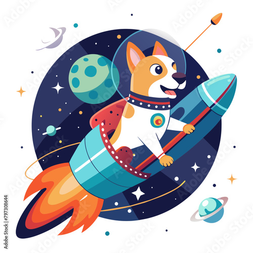 Determined dog astronaut piloting a spaceship through the cosmos, with constellations twinkling around them