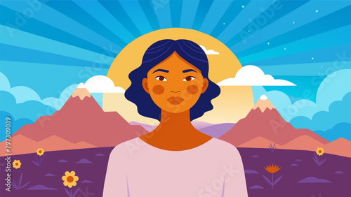 A person stands in front of a breathtaking view sporting a radiant complexion thanks to their custom skincare routine that shields their skin from.