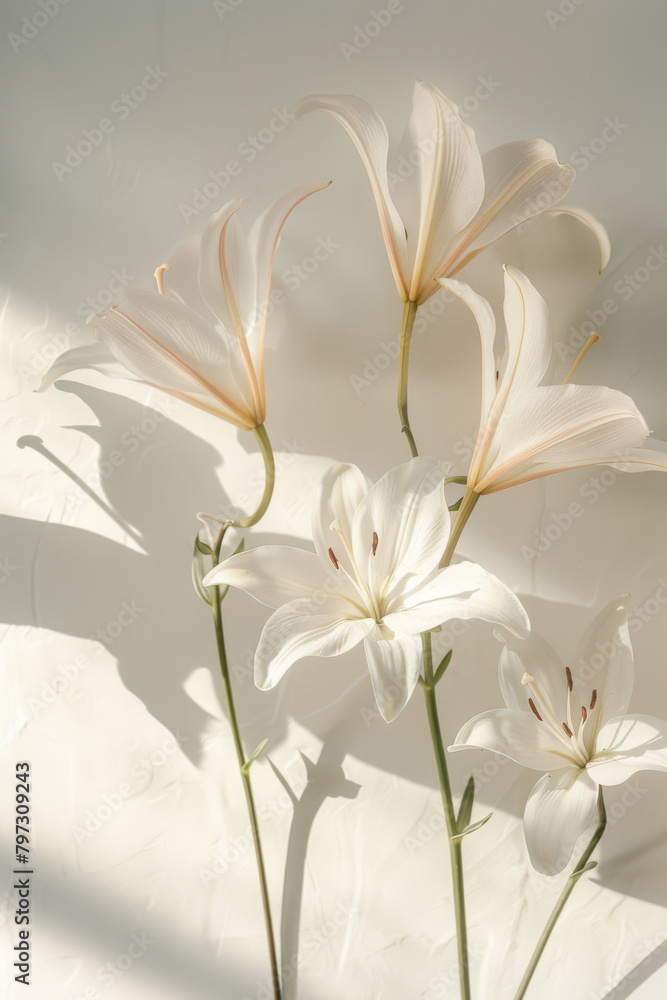 Delicate White Lilies Adorned with Sunshine and Shadows