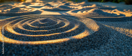 Sunlit Zen Garden Sand Patterns at Dawn