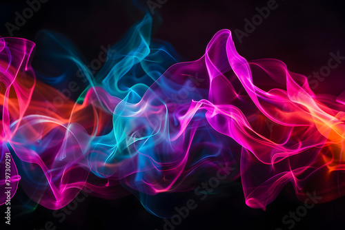 Neon waves dancing in a symphony of glowing colors, creating a surreal and enchanting atmosphere. Enchanting neon artwork on black background.