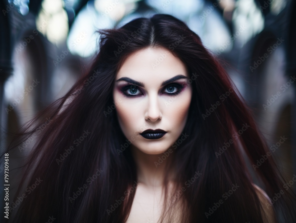 Fototapeta premium a woman with dark hair and black lipstick