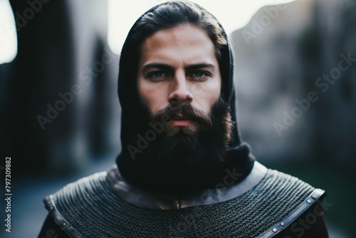 a man with a beard wearing a black hood