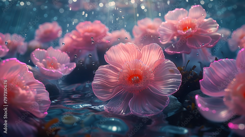 Illustrate an underwater garden of fantasy sea Illustrate an underwater garden of fantasy sea