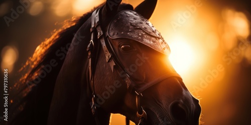 a horse with a leather bridle photo