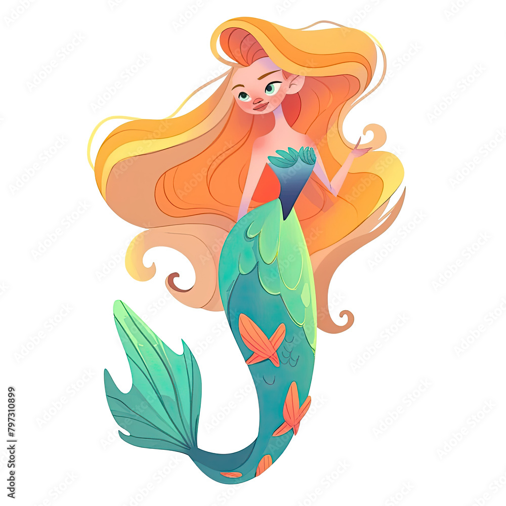 An illustration of a beautiful mermaid with yellow hair An illustration of a beautiful mermaid with yellow hair