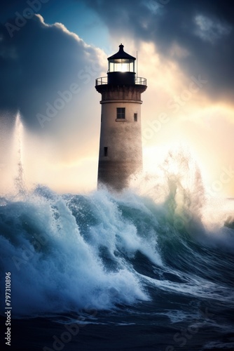 a lighthouse in the ocean