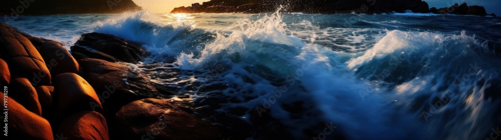 a wave crashing on the shore
