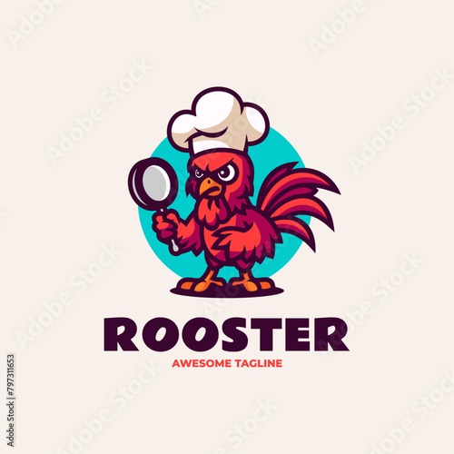 Vector Logo Illustration Rooster Mascot Cartoon Style.