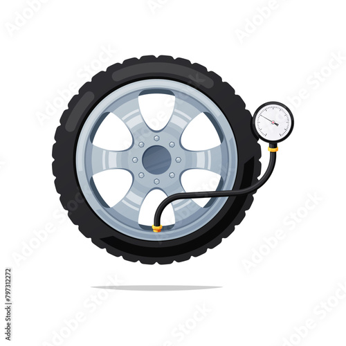  Checking tire pressure gauge. Tire fitting.