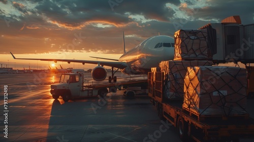 Airplane cargo loading at the airport a box truck. Generate AI image