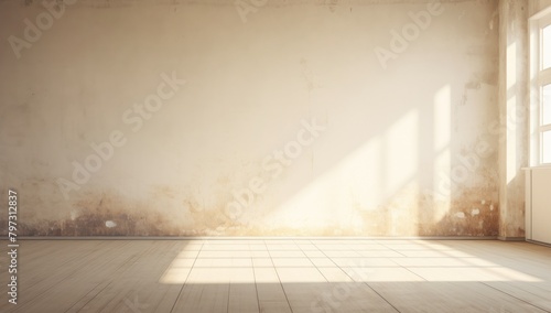a white wall with a tile floor