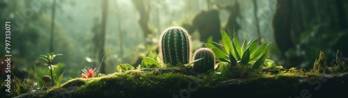 a cactus growing in a forest photo