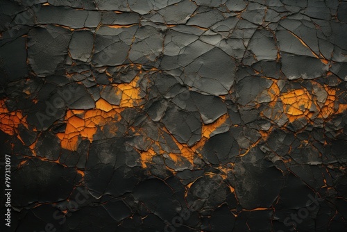 a black and orange cracked surface