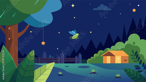 The quiet hum of crickets and the gentle rustle of leaves in the breeze create a peaceful soundtrack to my backyard stargazing musings. Such a serene. Vector illustration