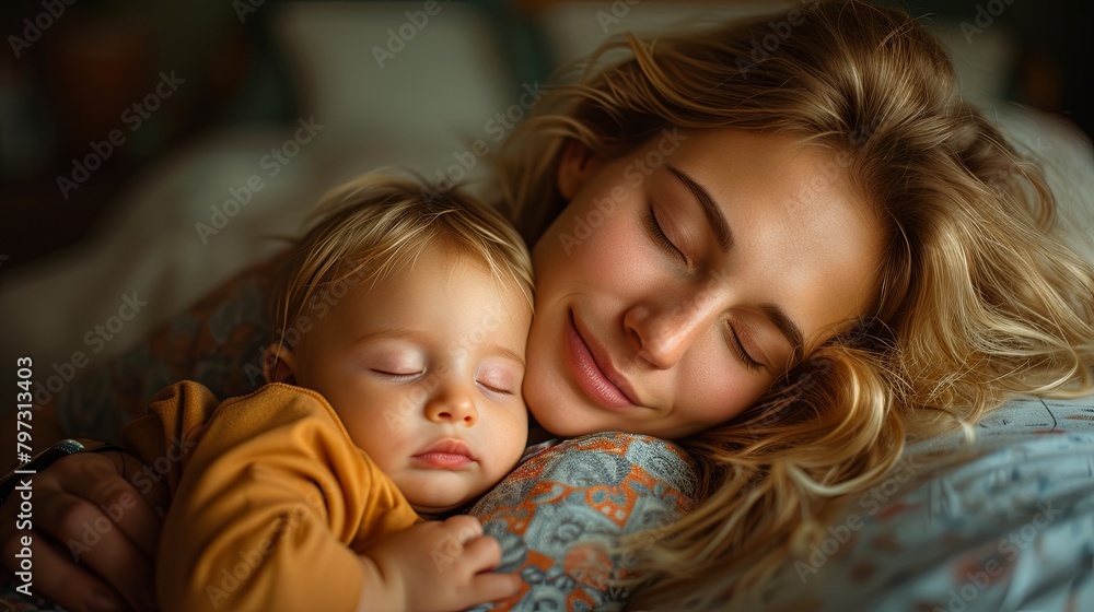 Tender Moment of Mother and Newborn Baby Bonding at Home - Loving Connection and Peaceful Snuggle in Soft Natural Light