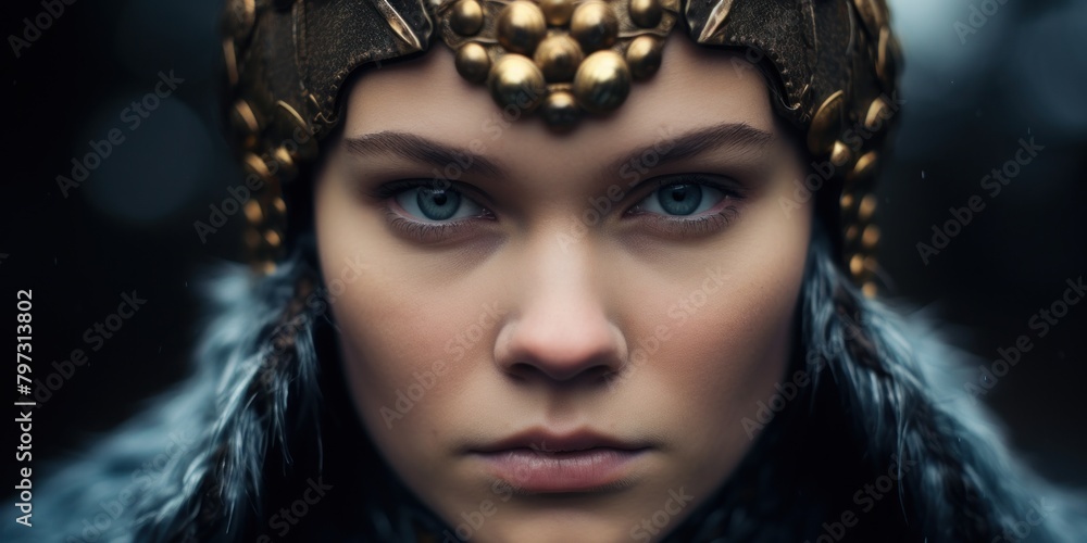 a woman wearing a metal headdress a woman wearing a metal headdress