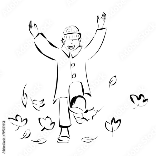 Kind spielt mit Laub