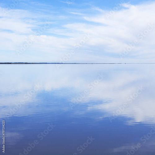 Tranquil Lake background, with Clouds Reflecting in water.