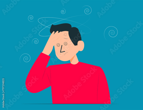 Person feeling dizzy and anxious suffer from mental problems. Vector illustration