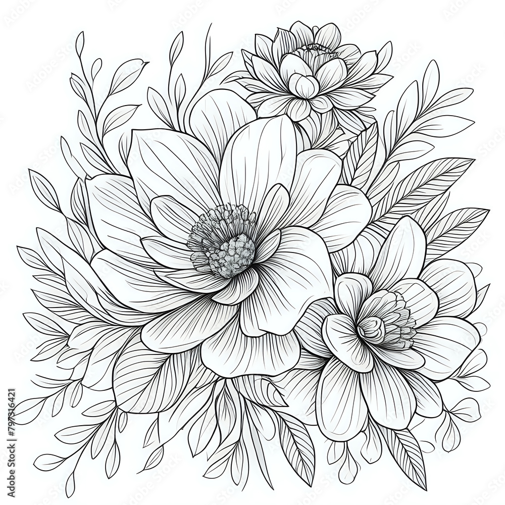 Hand drawn floral outline background - generated by ai