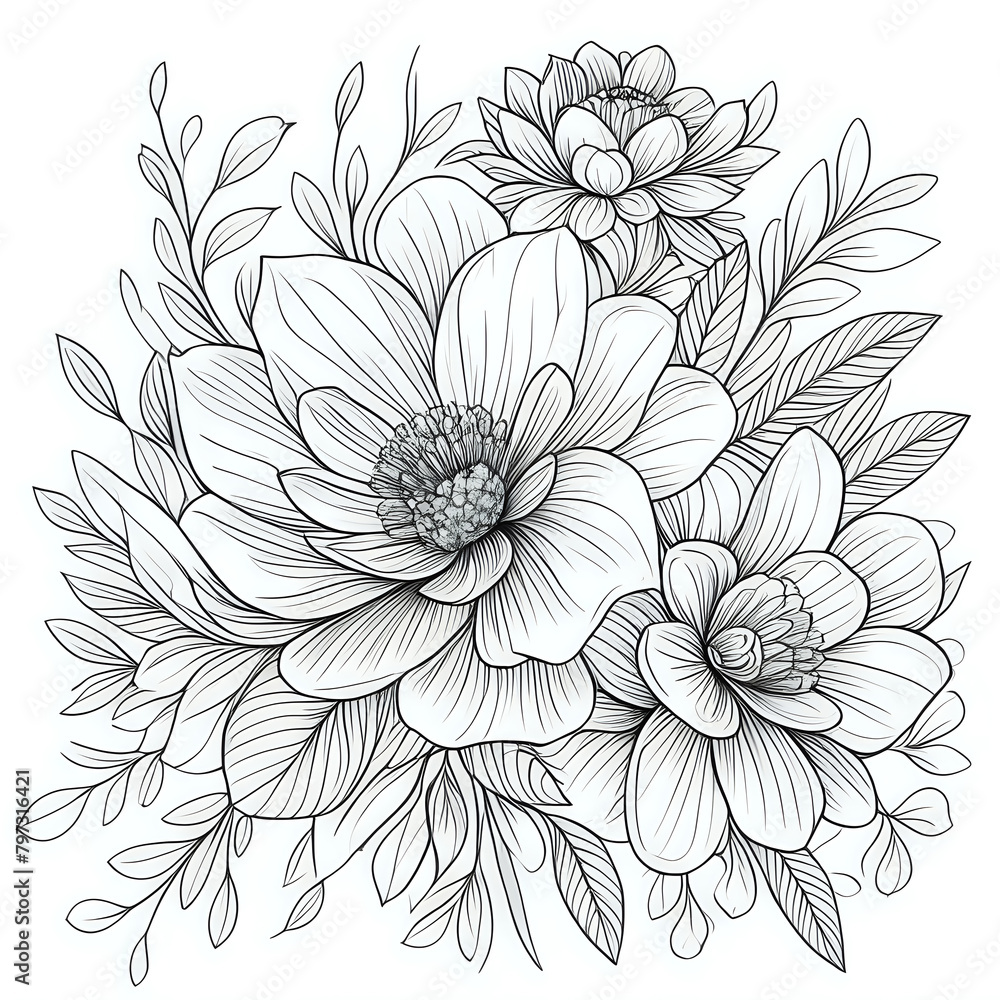 Hand drawn floral outline background - generated by ai Hand drawn floral outline background - generated by ai