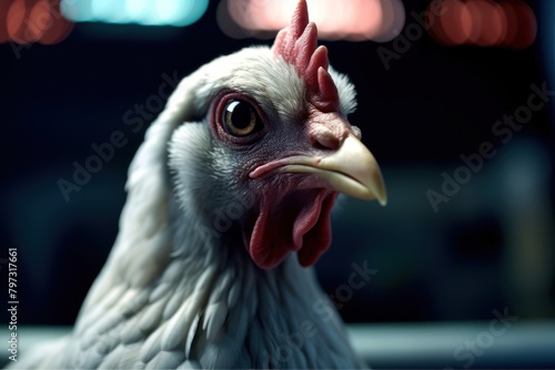 a white chicken with red beak photo