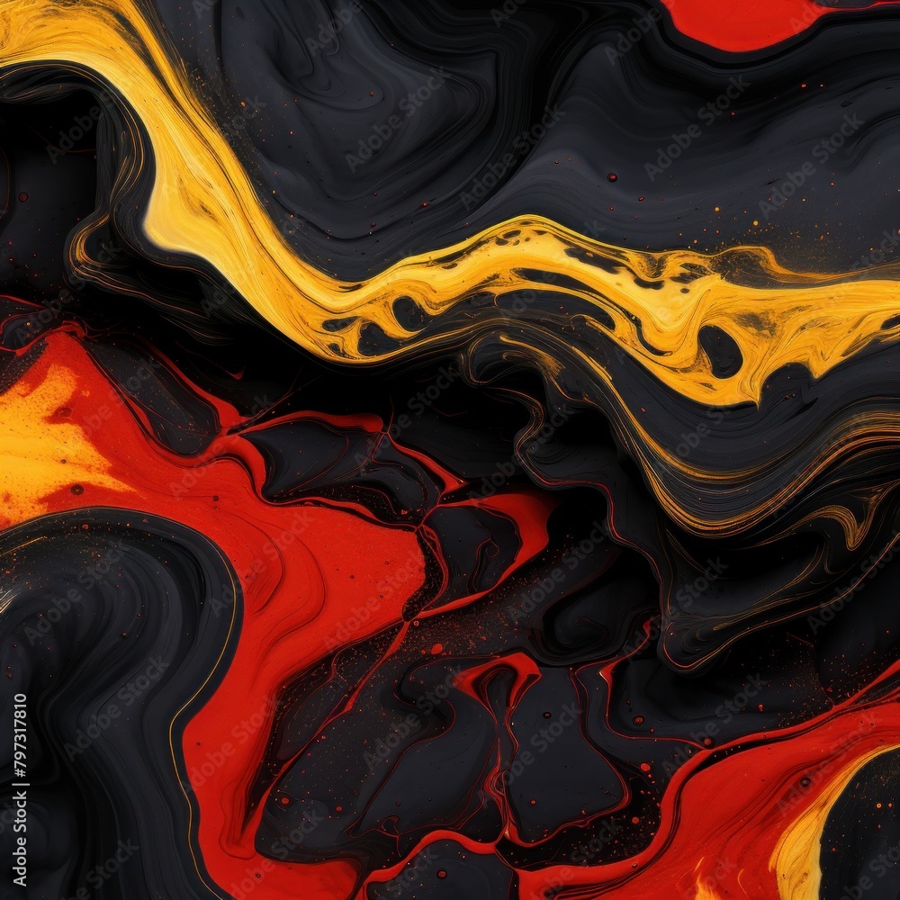 Obraz premium a black and orange liquid with yellow streaks