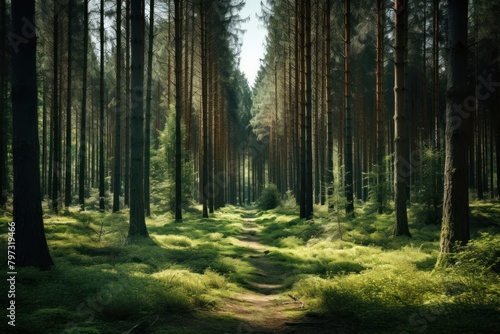 Deep pine forest background landscape sunlight woodland. © Rawpixel.com