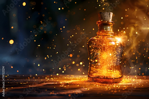Captivating Ageless Potion in Radiant Ethereal Glass Bottle on Isolated Background with Cinematic Lighting