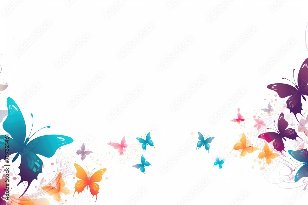 Fototapeta premium Butterfly line horizontal border backgrounds pattern white background.