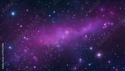 Purple Galaxy with Stars Outerspace Background Image. Starfield Astronomy Space Wallpaper. Violet Nebula starry night skyscape science banner for articles or presentation slide shows.