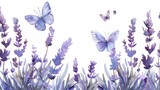 vintage watercolor painting close up of lavender garden with butterflies