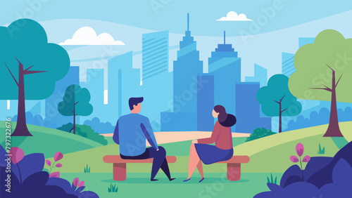 The stillness of the park created a sacred space for their intimate conversation far away from the chaos of the city.. Vector illustration