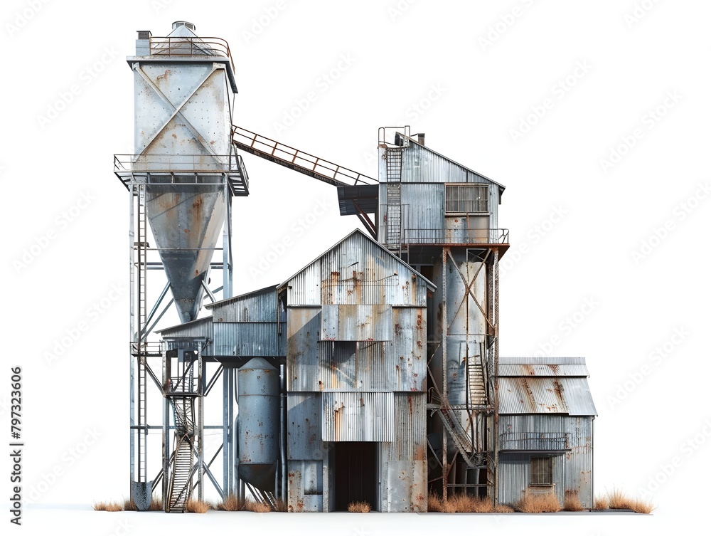 Rustic Grain Elevator in Industrial Landscape Rustic Grain Elevator in Industrial Landscape