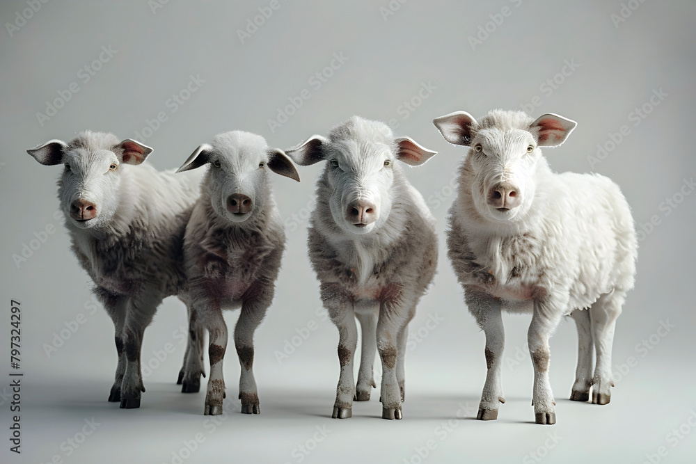 Fototapeta premium Flock of Domesticated Sheep Showcasing the Effects of Selective Breeding on Phenotypic Traits