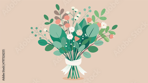 The inviting aroma of eucalyptus and whimsical accents of dainty babys breath add a touch of charm to a romantic bouquet handcrafted at a floral.