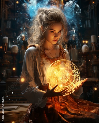 A young woman casting magical spells, surrounded by beautiful electric elements, high fantasy concept, 3D rendered scene ,ultra HD,digital photography